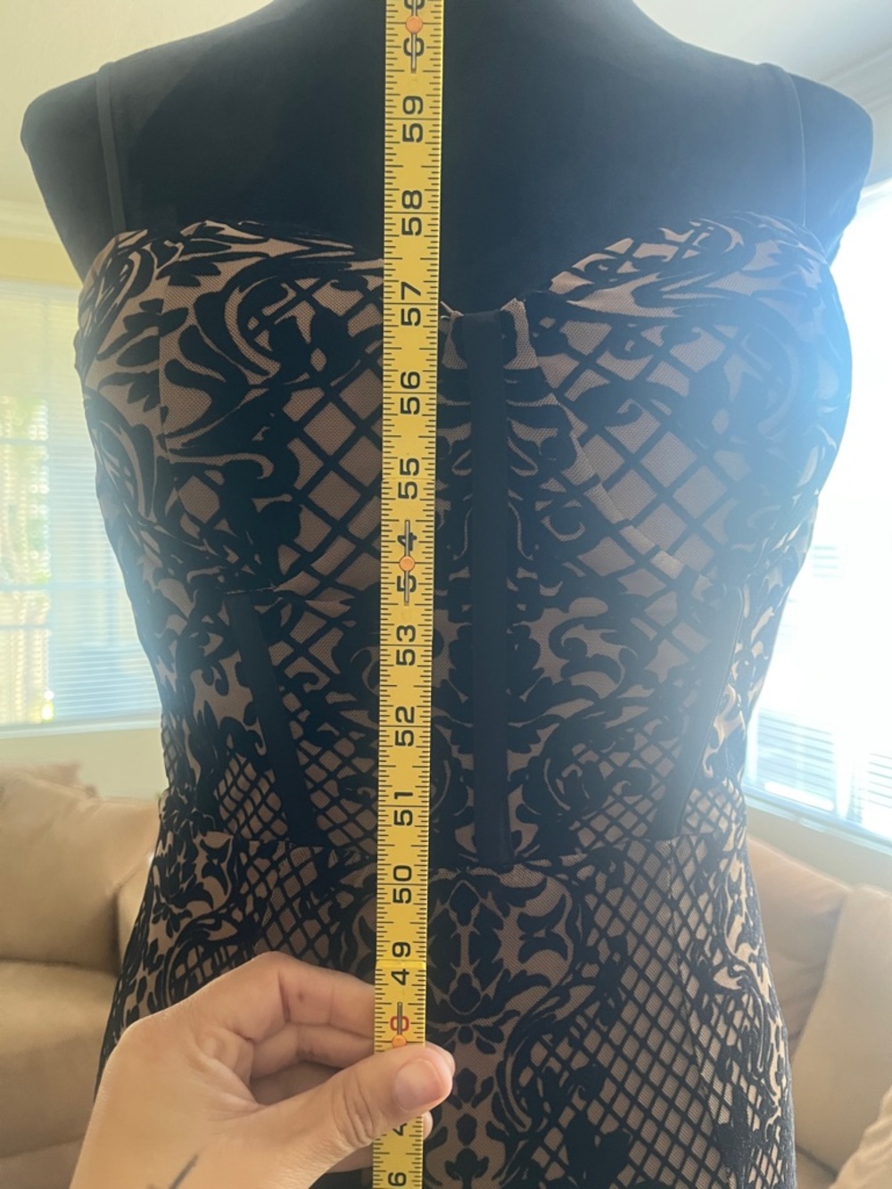 Windsor Black Lace Overlay Nude Mermaid Prom Dress - Picture 12 of 16